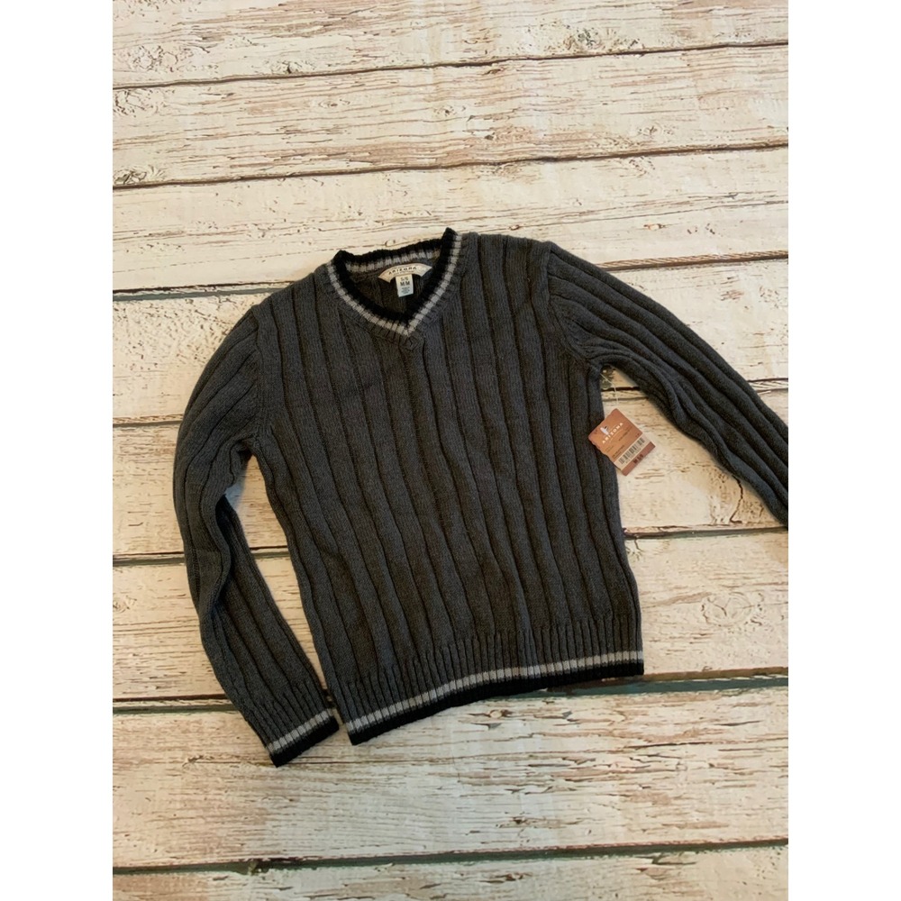 Arizona Jean Company Boys Grey V-Neck Ribbed Knit Sweater NWT Size 5/6 M